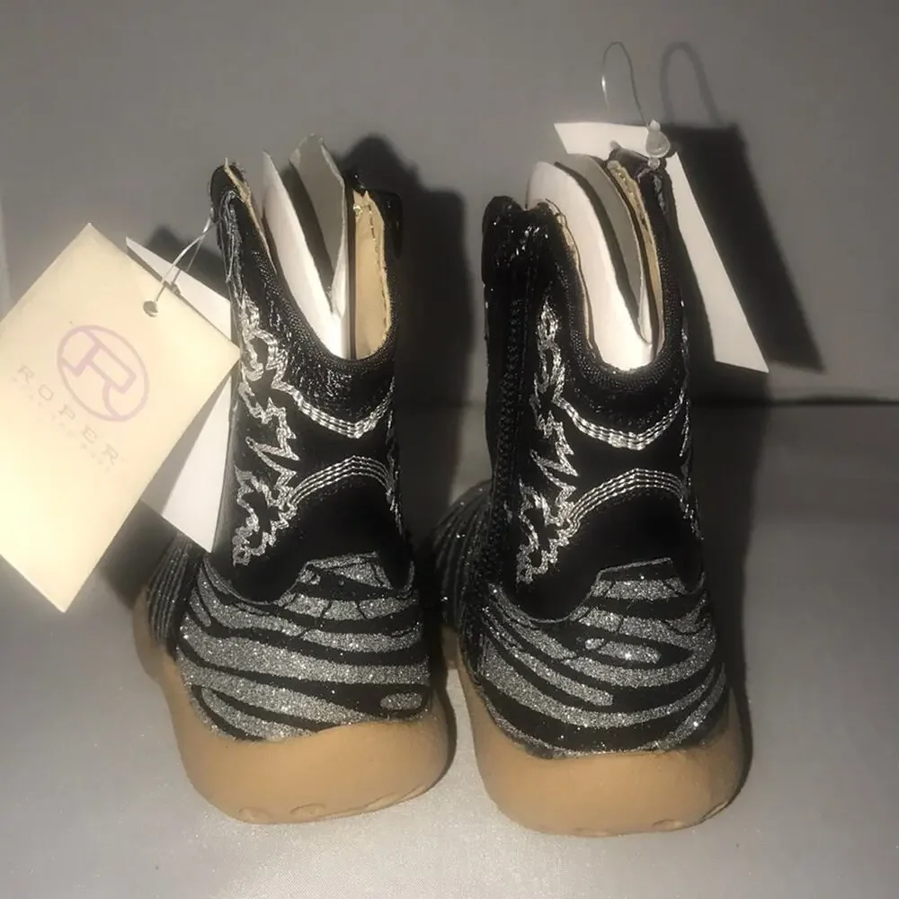Roper Infant Black & Silver Zebra Cowgirl Boots
